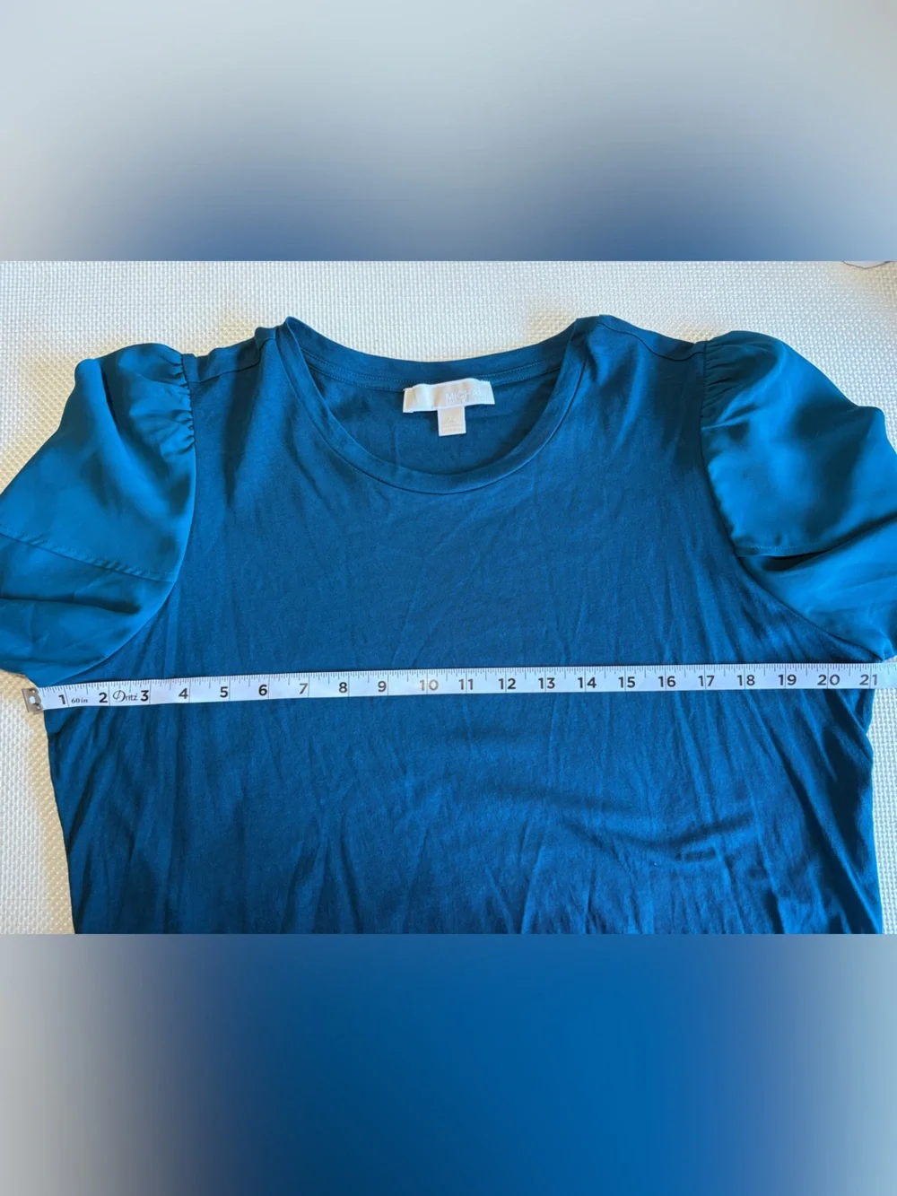 Michael Kors XL Teal Shirt Short Petal Sheer Sleeves Office